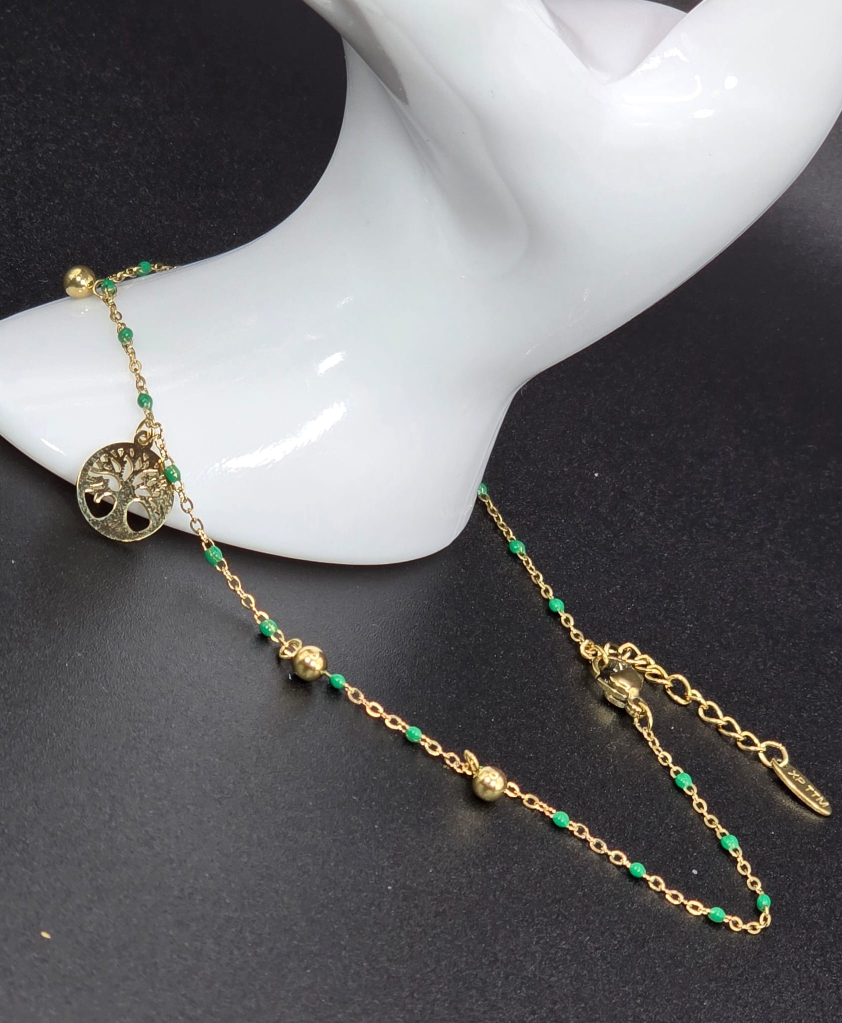 Gold and Green Stainless Steel Anklet