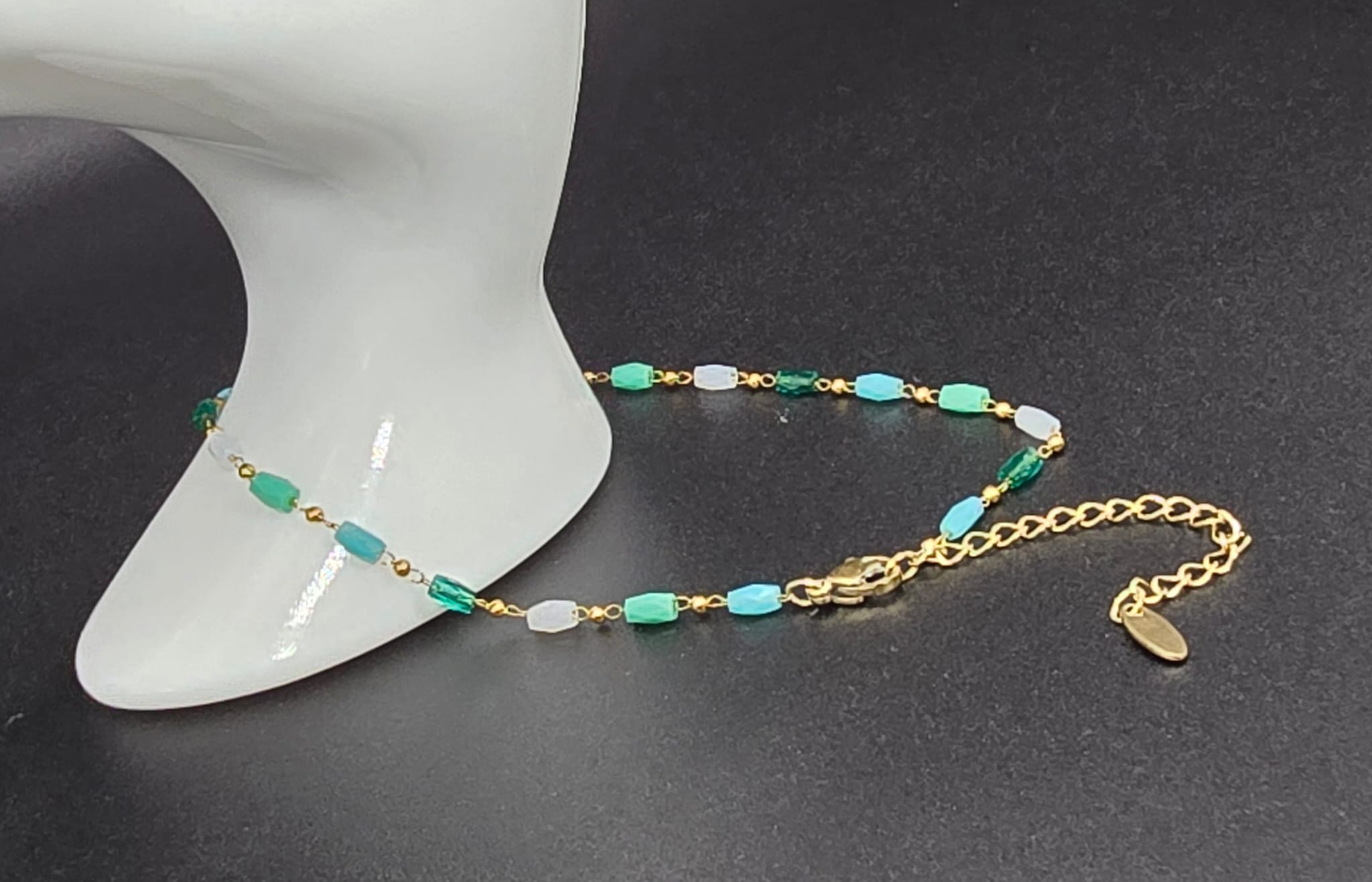 Stainless Steel Green Bead Anklet