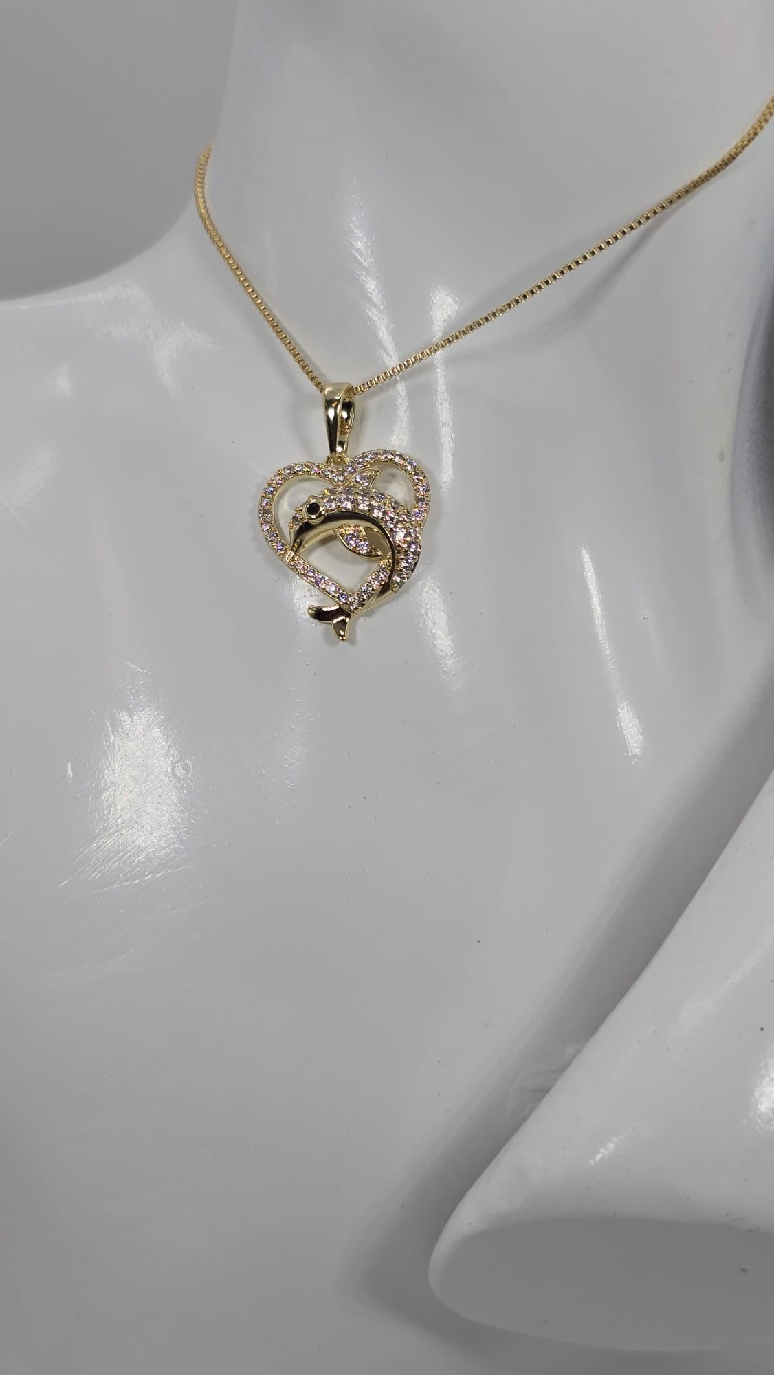 Gold Heart Charm with Dolphin