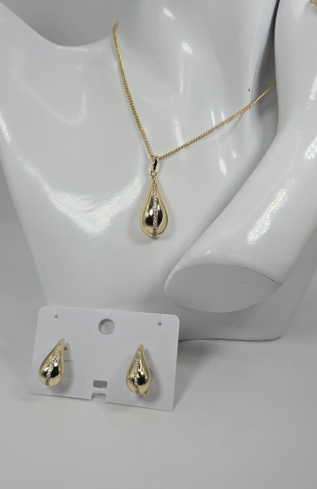 3 Piece Gold Charm and Earring Teardrop Set