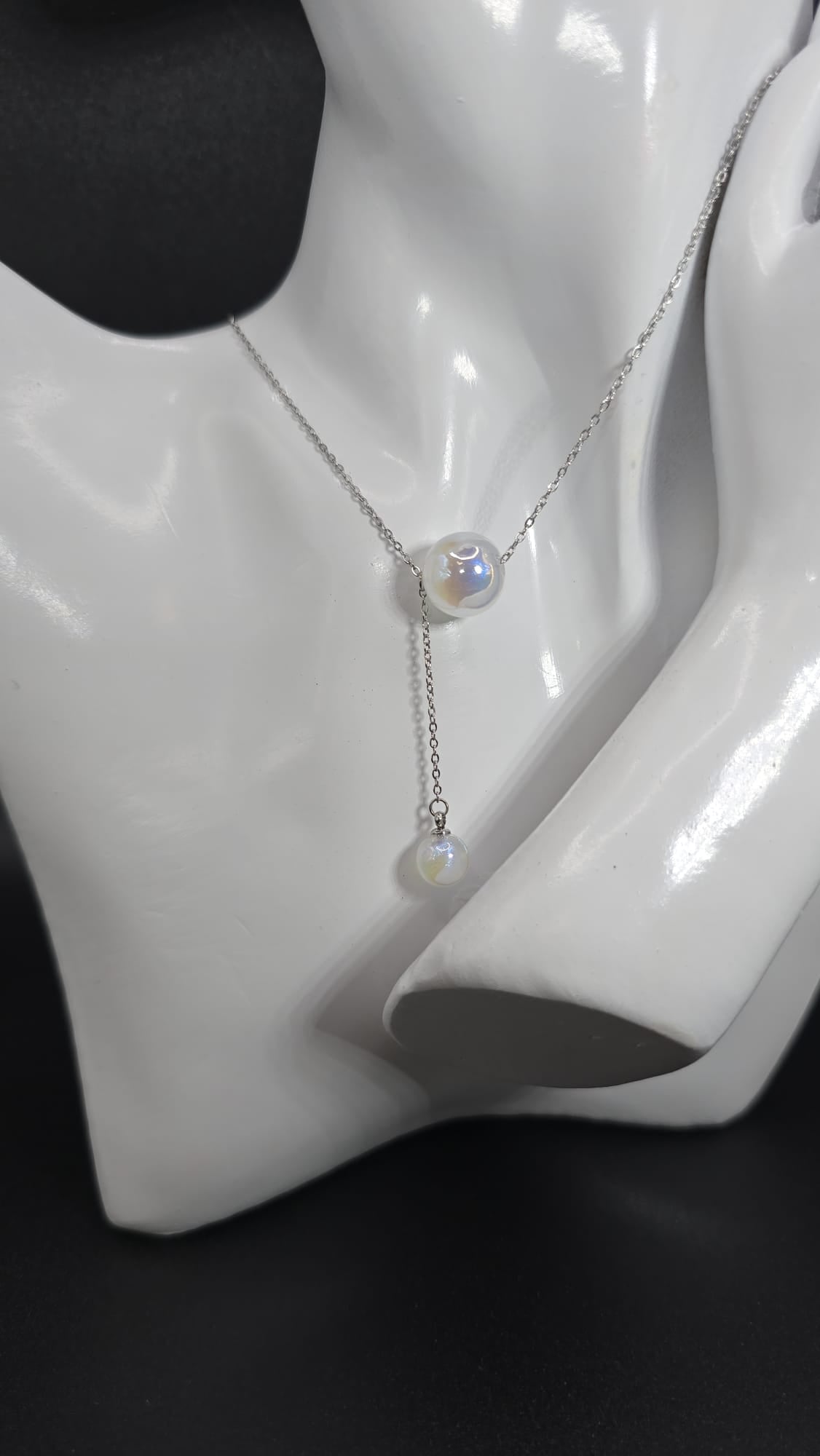 Silver Stainless Steel Necklace for Woman w/ Pearls