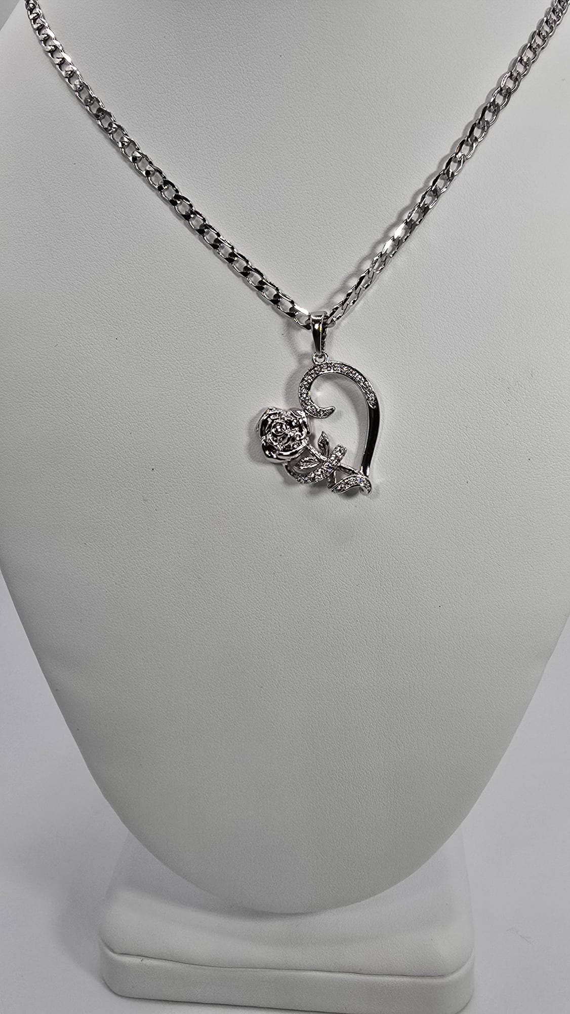 Silver Heart Charm w/ Spiraling Rose