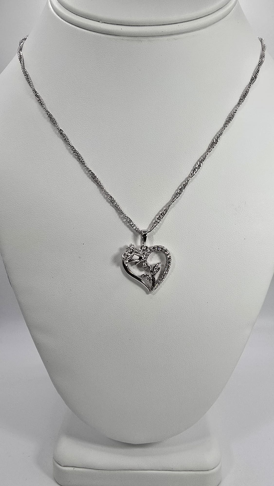Silver Heart Charm w/ Leaning Flower