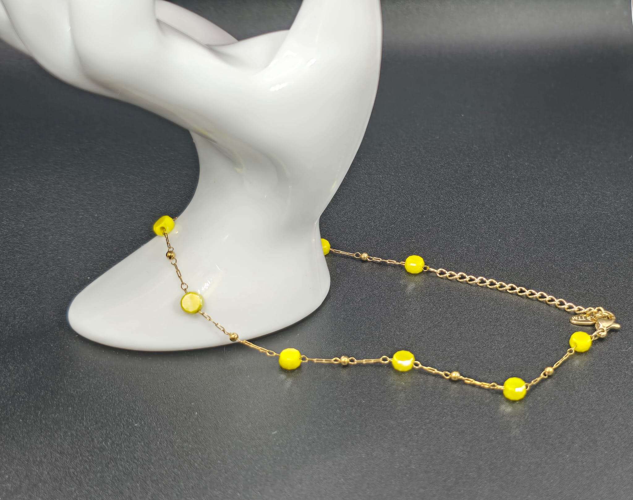 Yellow Bead Stainless Steel Anklet