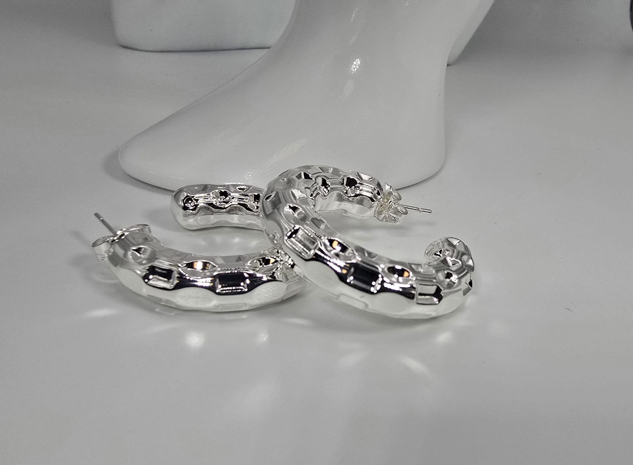 Silver Loop Earrings Mid Sized for Women