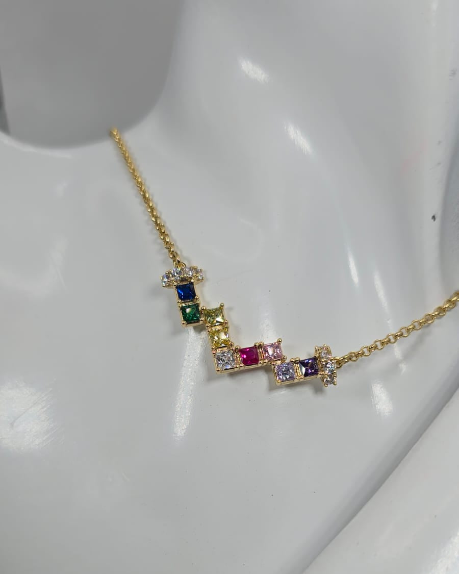 Gold Multi-Colored Gem Necklace for Women