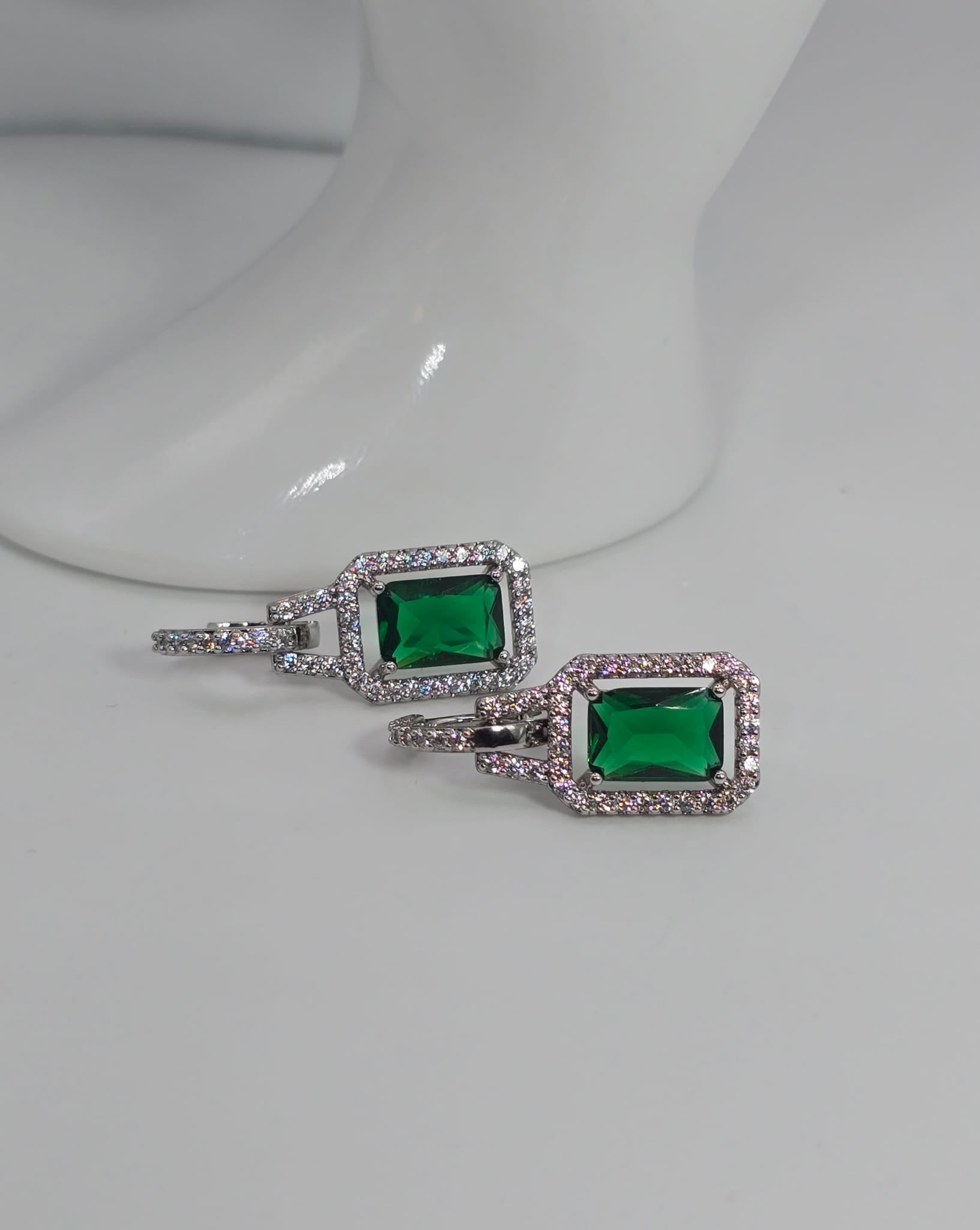 Green Gem Silver Earrings for Women