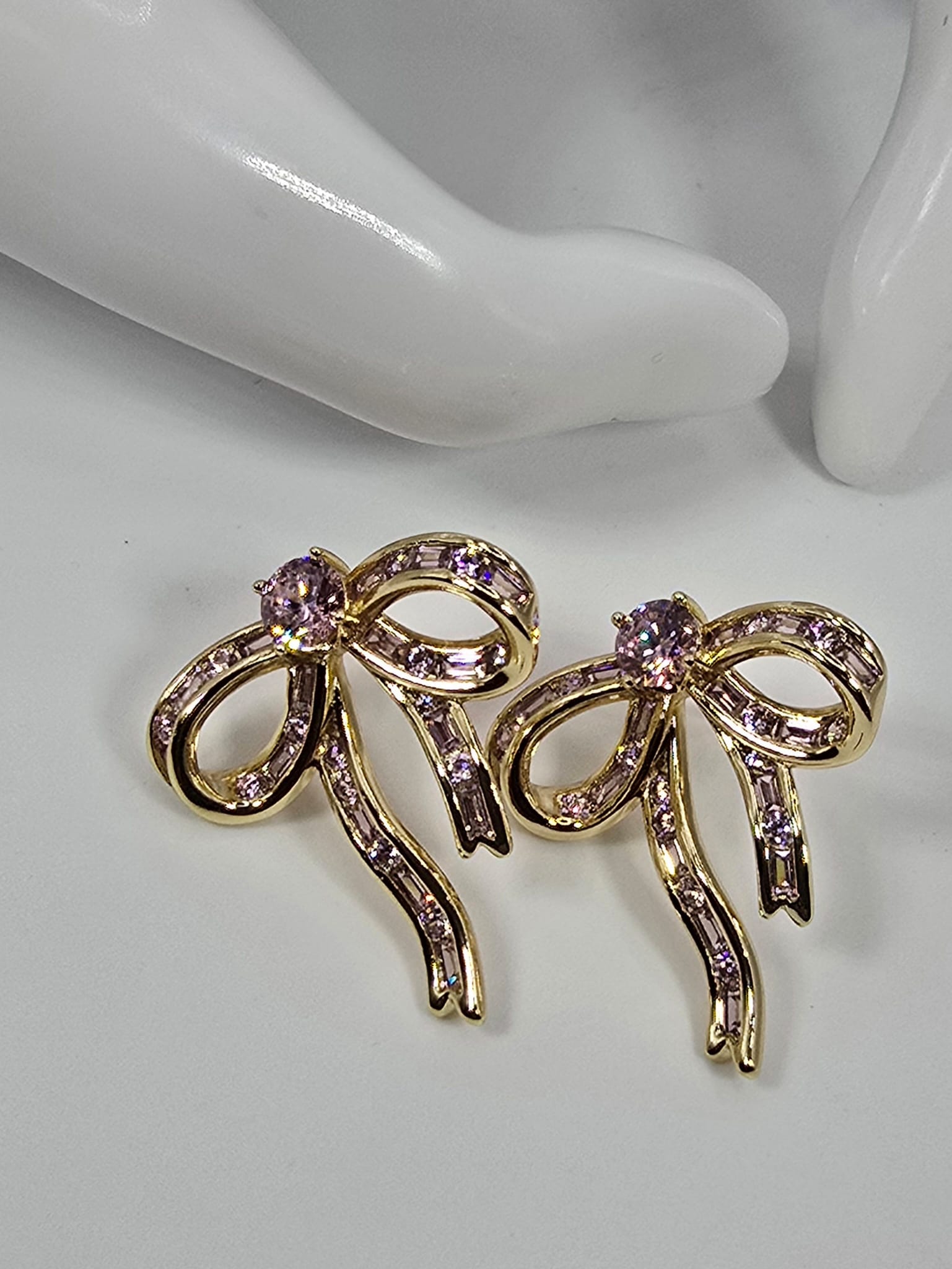 Pink Gem Bow Earrings