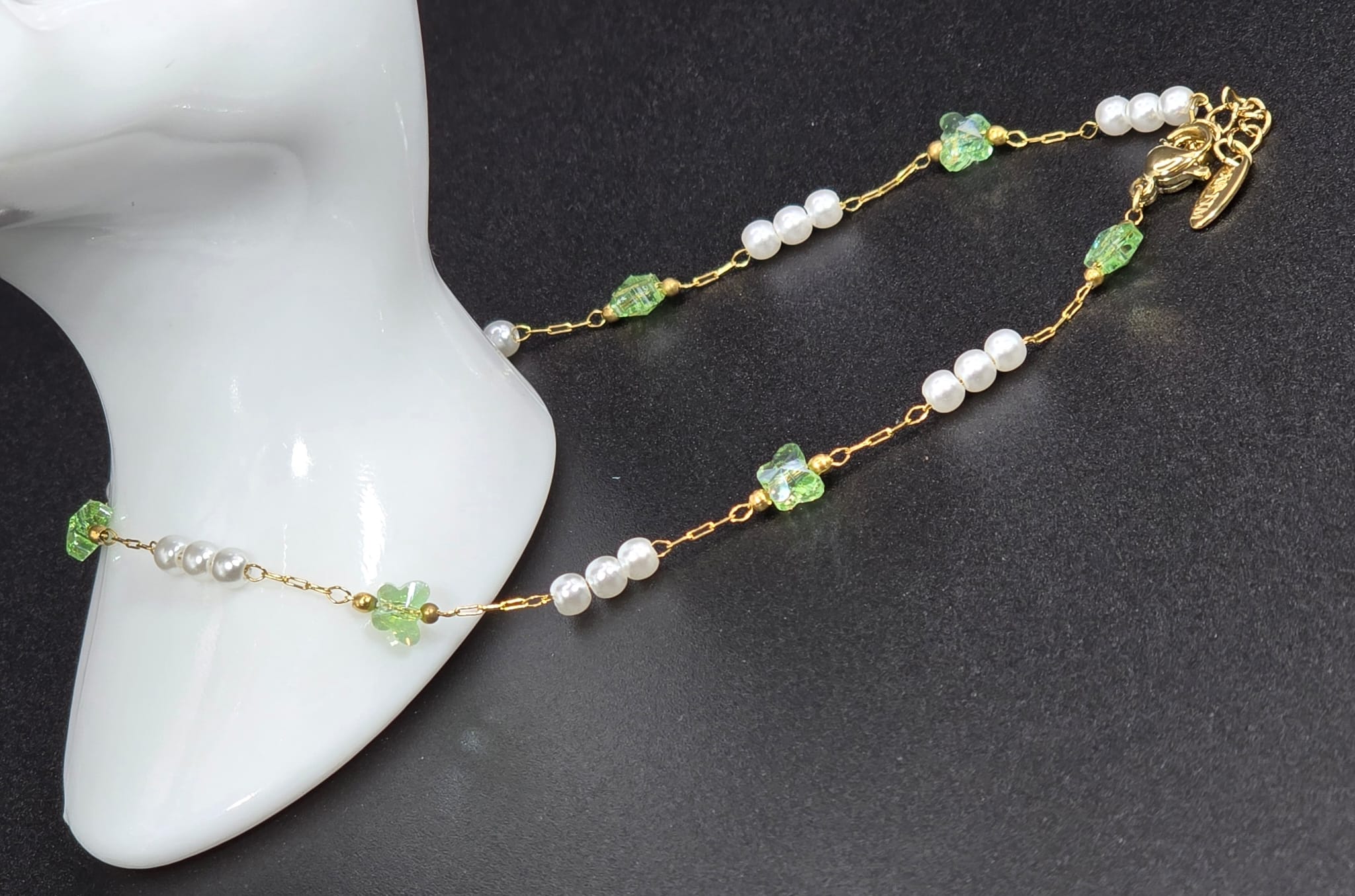 Butterfly and Pearls Stainless Steel Anklet