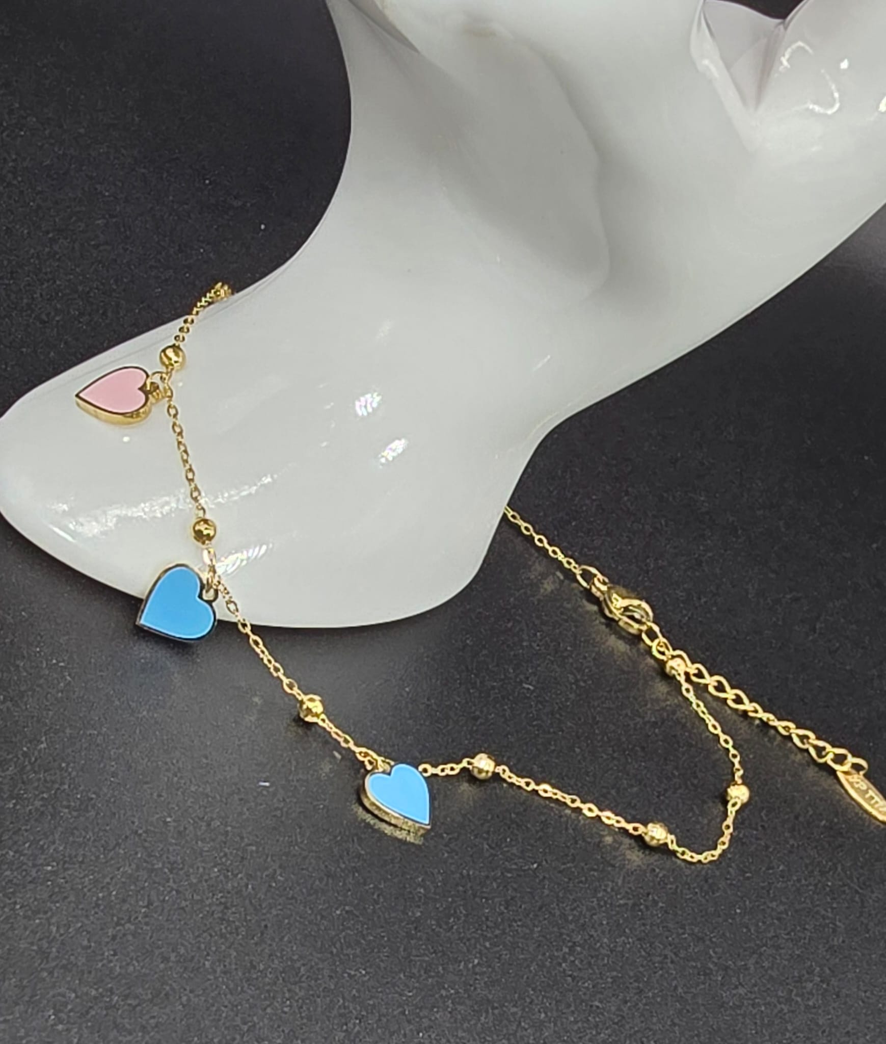 Pastel Hearts Stainless Steel Anklet