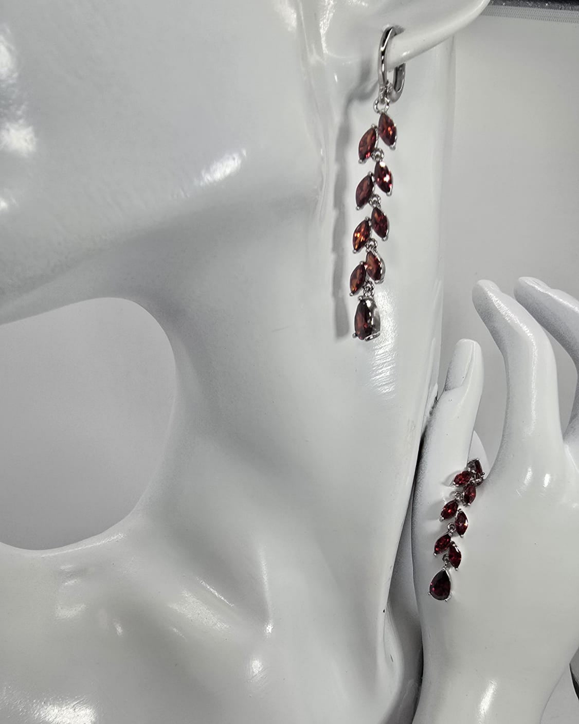 Hanging Red Leaves Silver Earrings for Women