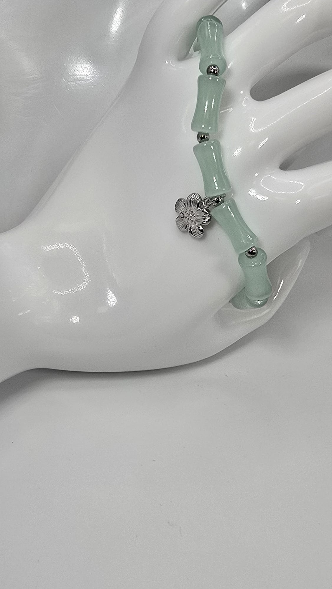 Aqua Bracelet w/ Silver Flower