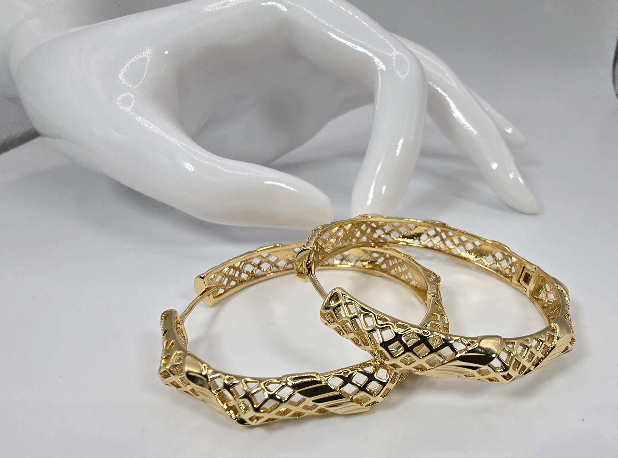 14K Textured Gold Hoop Earrings