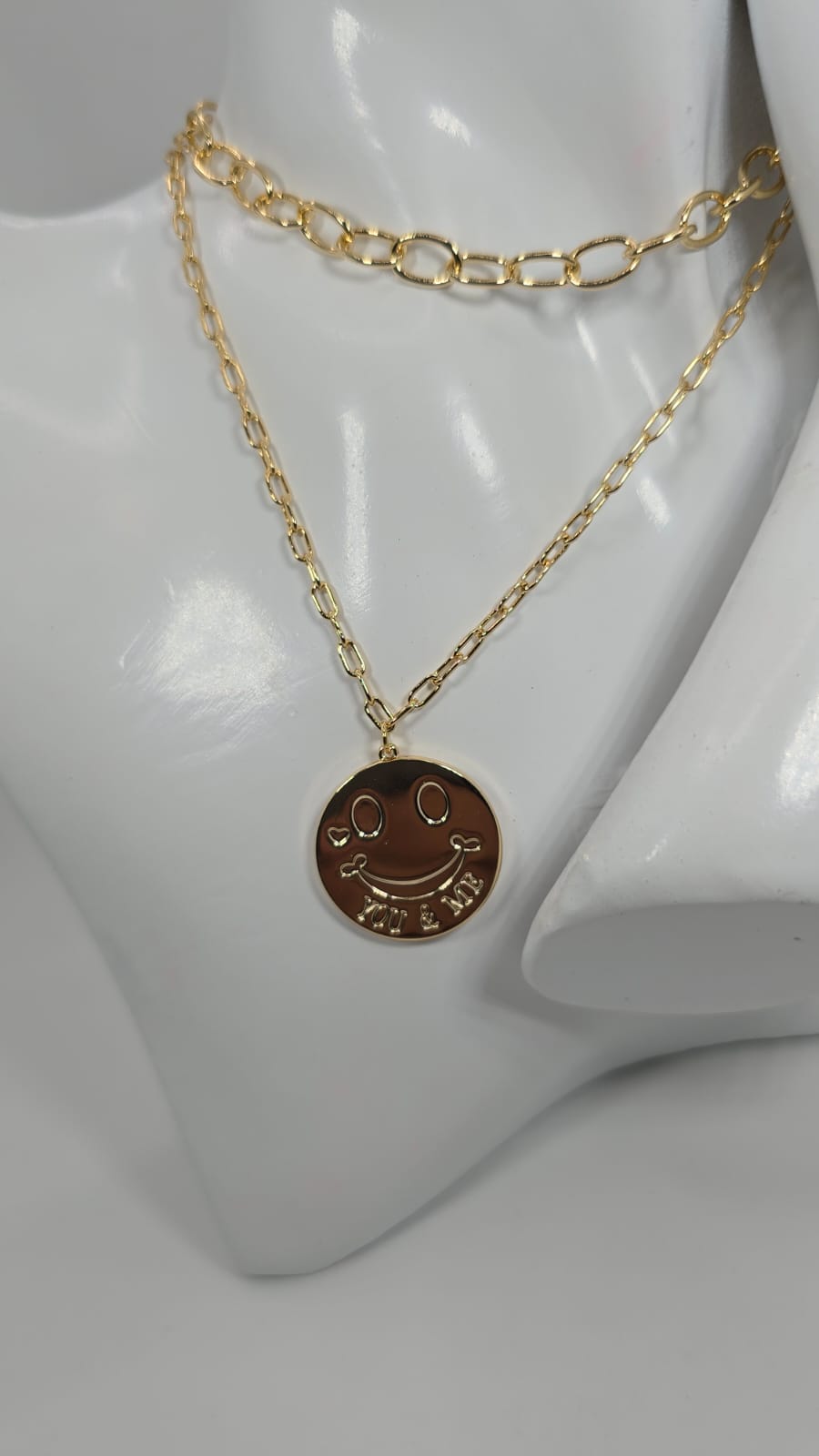 2 Piece Necklace w/ Smiling Face Pendant