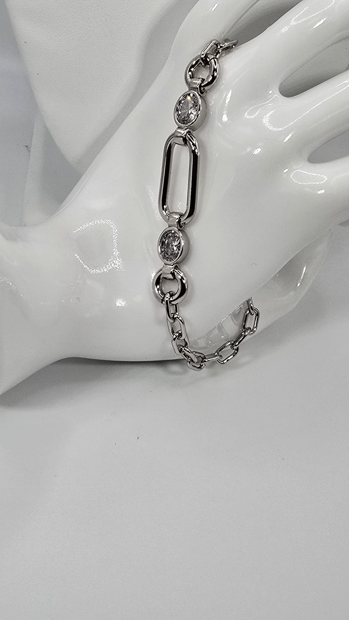 Silver Bracelet for Women Chain-like w/ 2 Diamonds