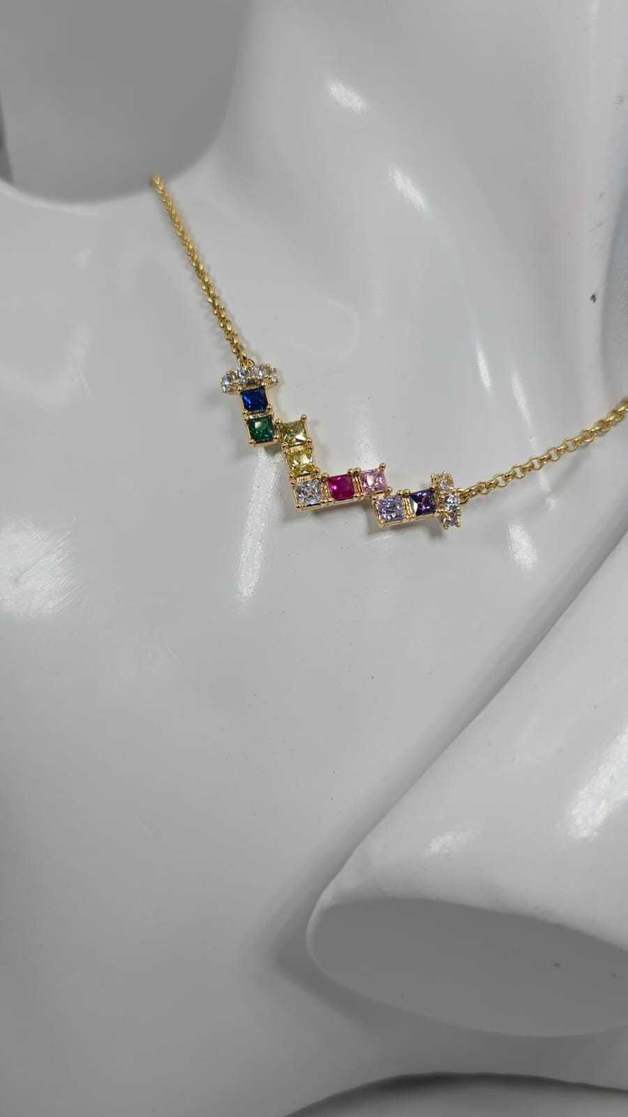 Gold Multi-Colored Gem Necklace for Women