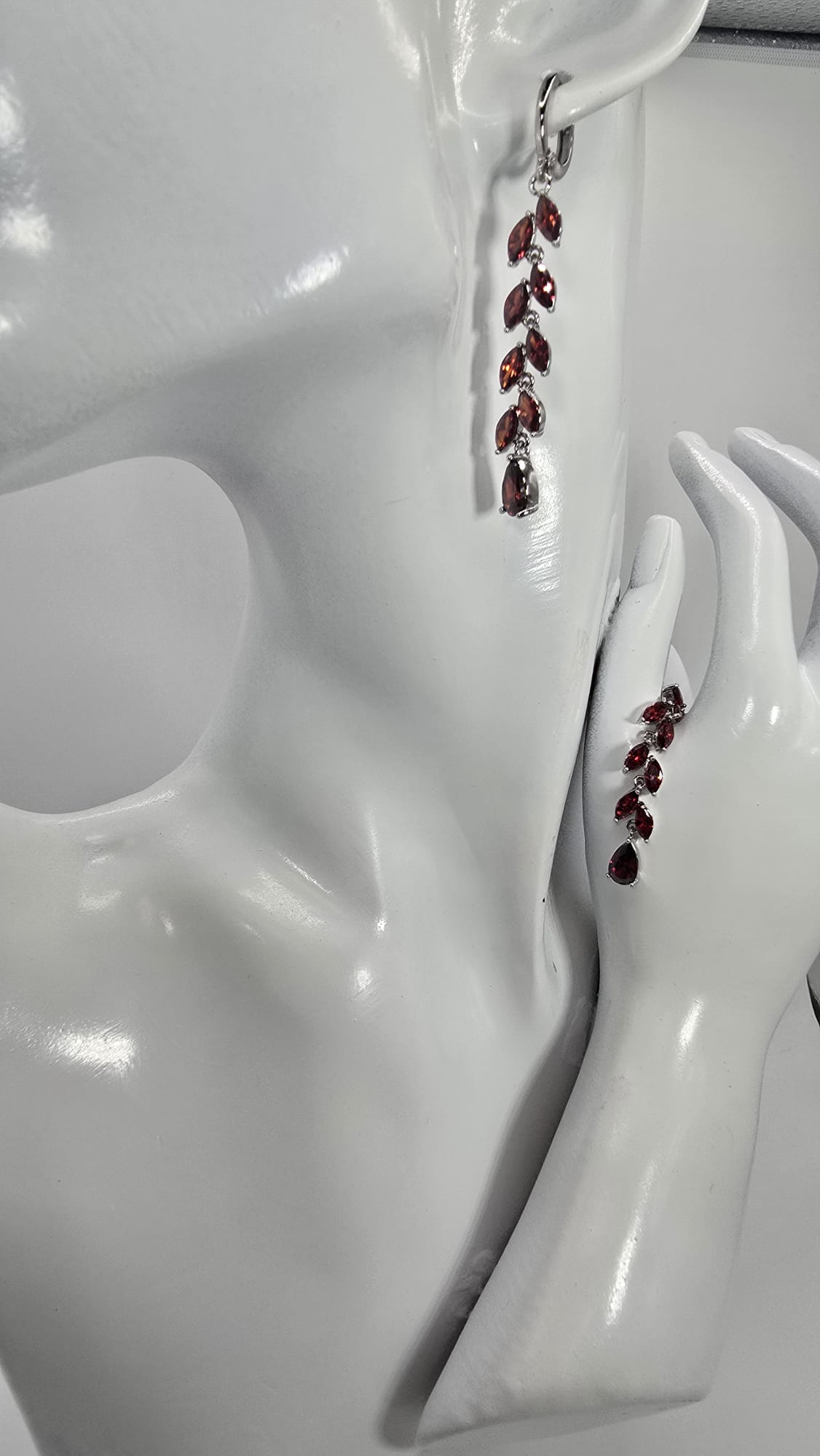 Hanging Red Leaves Silver Earrings for Women